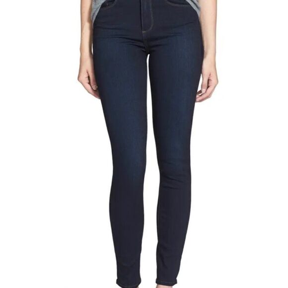 Paige Hoxton High Rise Ankle Skinny Dark Denim Jeans Stretch - Picture 1 of 2